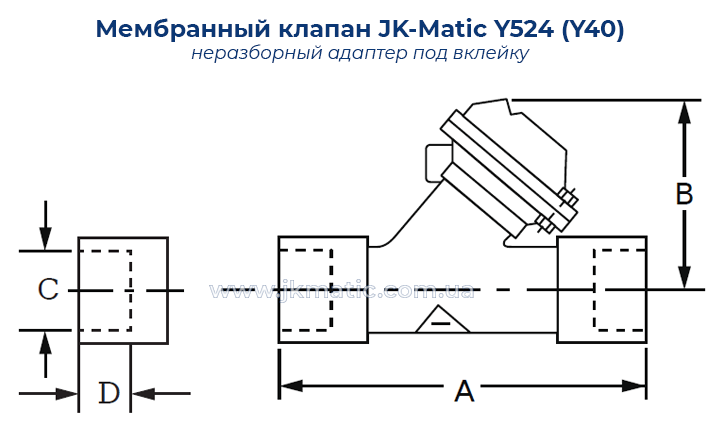 Размеры и подключение мембранного клапана JK-Matic Y524 (Y40)